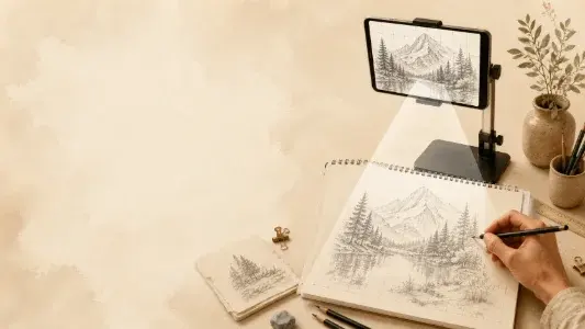 Phone mounted above paper as an art tracing reference