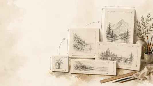 Landscape artwork shown in several frame proportions and sizes