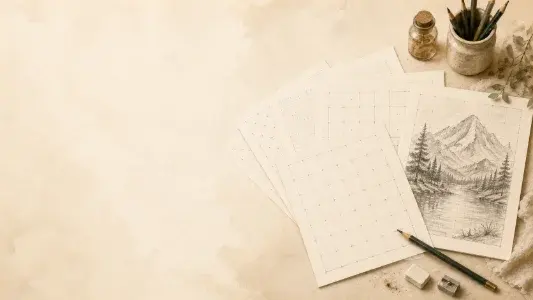 Printable worksheet pages with a grid and mountain reference