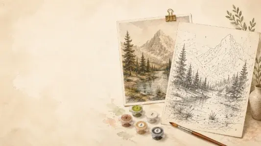 Colored mountain reference beside its numbered outline artwork