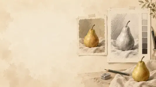 Reference image beside a simplified value study for drawing practice